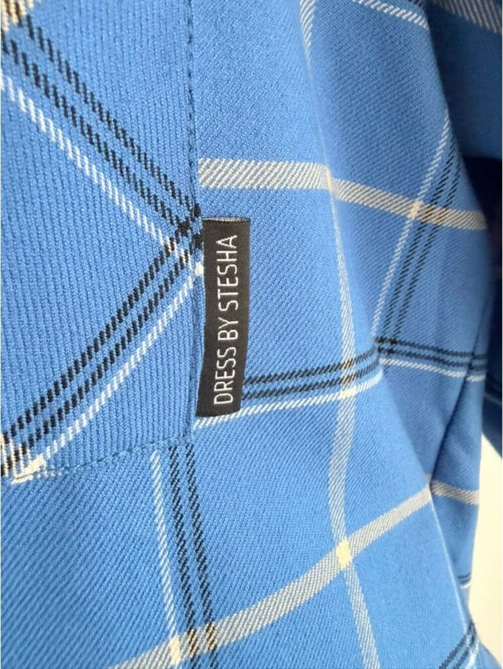 Dress by Stesha Moscow Designer Blue Plaid Oversized Button Down Shirt Size S-M - Picture 5 of 15